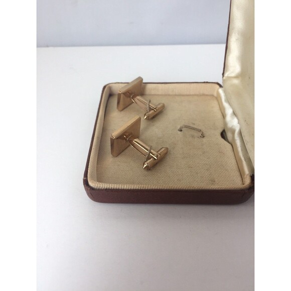 Vtg De Cara Tie Bar cuff links leather faux snakeskin gold tone original case - Picture 4 of 4